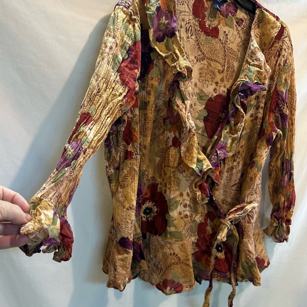 Chaps Multicolor Floral Ruffle Blouse - Picture 2 of 15